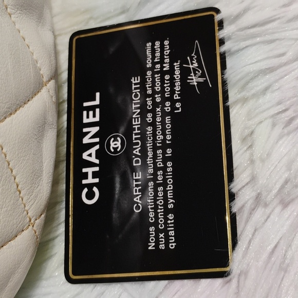 FLASH SALE! Auth CHANEL Shoulder Bag W Chain Strap White Leather Mustard Fabric - Picture 11 of 16